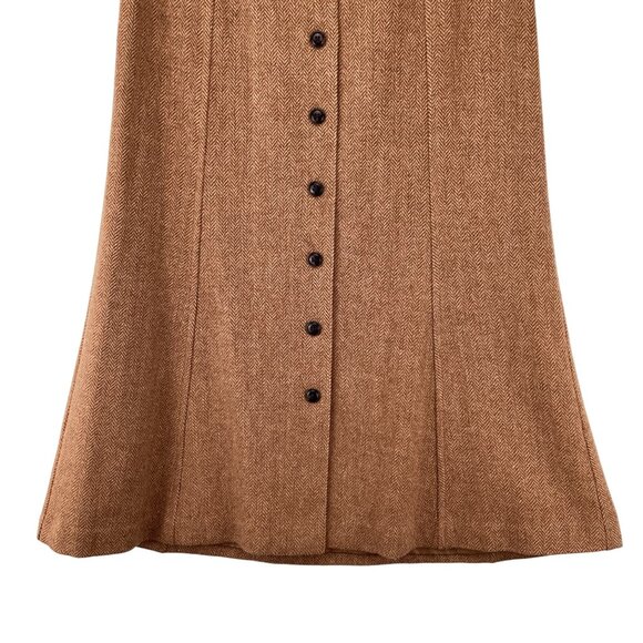 Talbots Womens Skirt Size 4 Vintage Wool Brown Petite A-Line Midi Button Front‎ - Picture 4 of 10